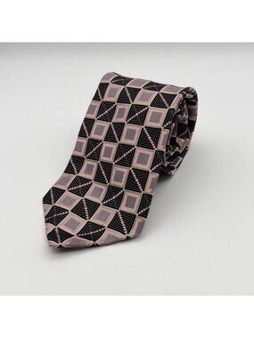 Daniel Craig 100% Silk Pink/Black/Silver Geometric Tie 64" x 4"